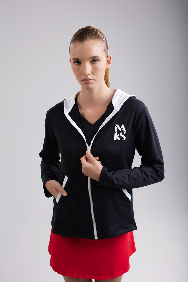 Chaqueta Negra Con Capucha Blanca