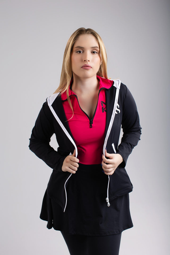 Chaqueta Negra Con Capucha Blanca